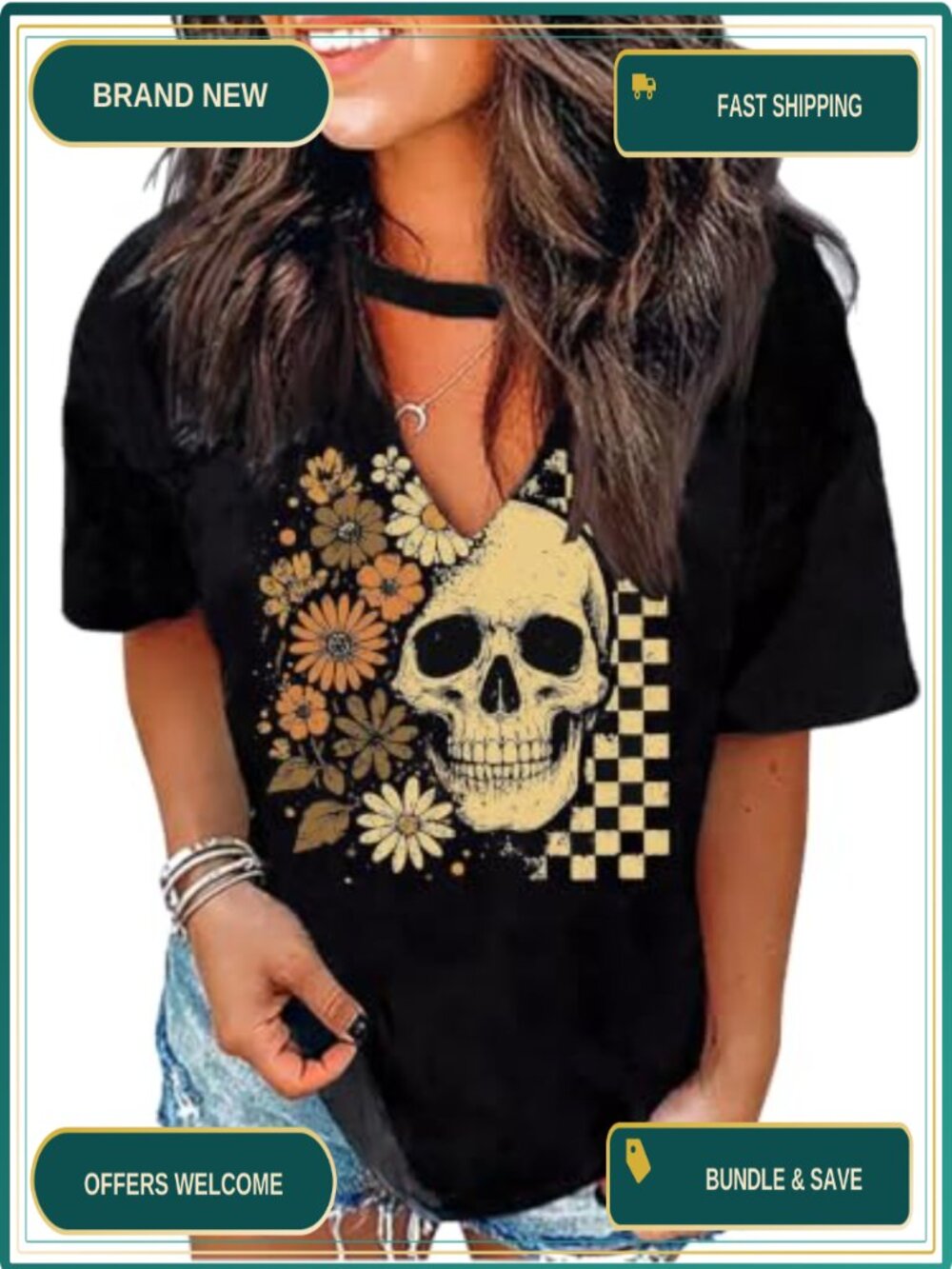 Hollow Out Short Sleeve V Neck Western Graphic T Shirt